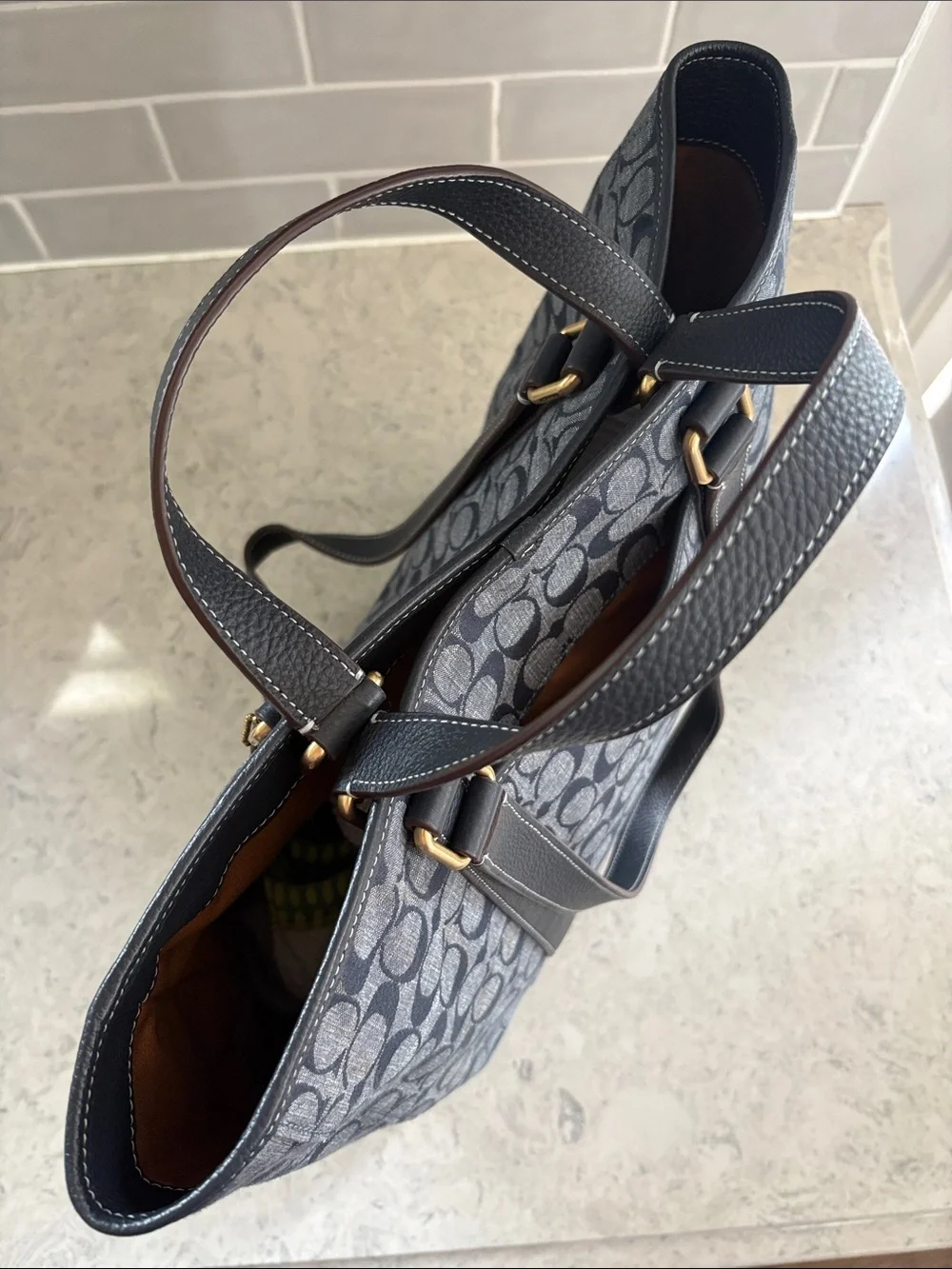 Coach Hudson Double Handle Tote Chambray Denim Leather Tote CH827
